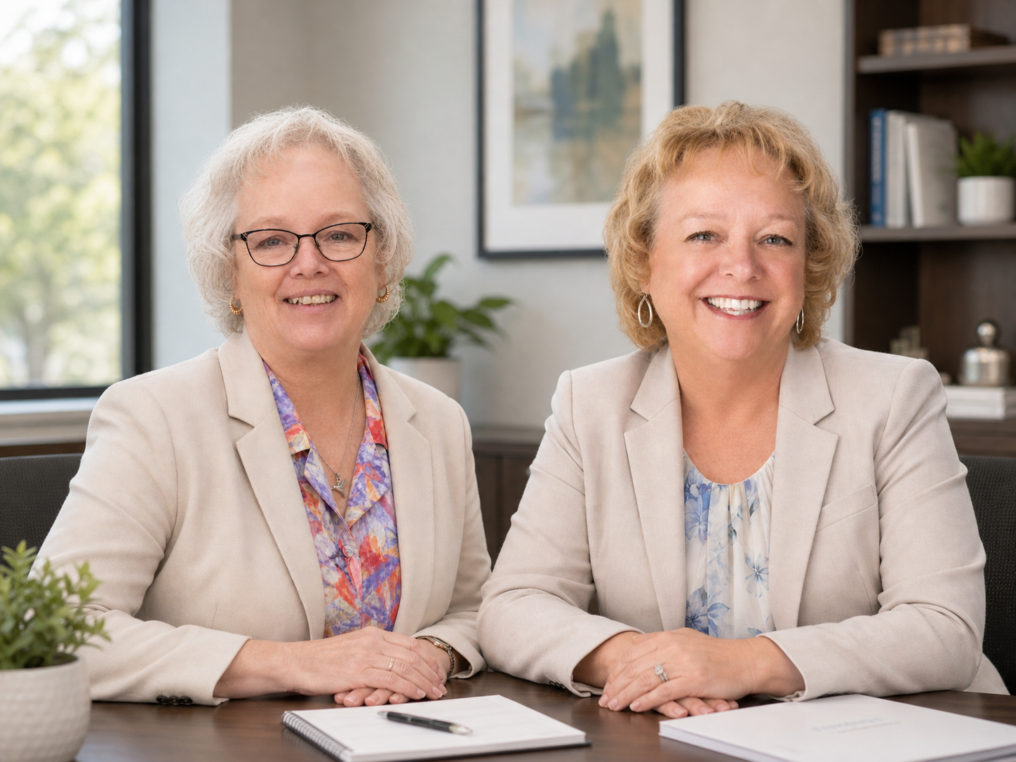 Judy and Joan at a Desk same jacket (1)